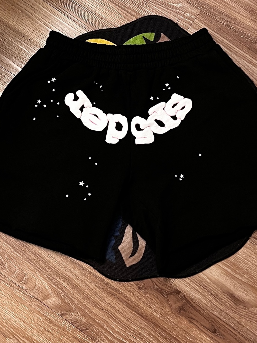 Men's Black Sp5der Shorts with White Print